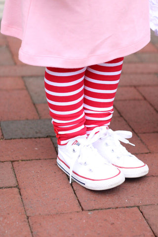Peppermint Red Stripe button legging